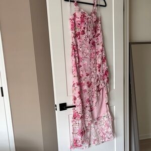 Pink Floral Ruffled Slip Dress